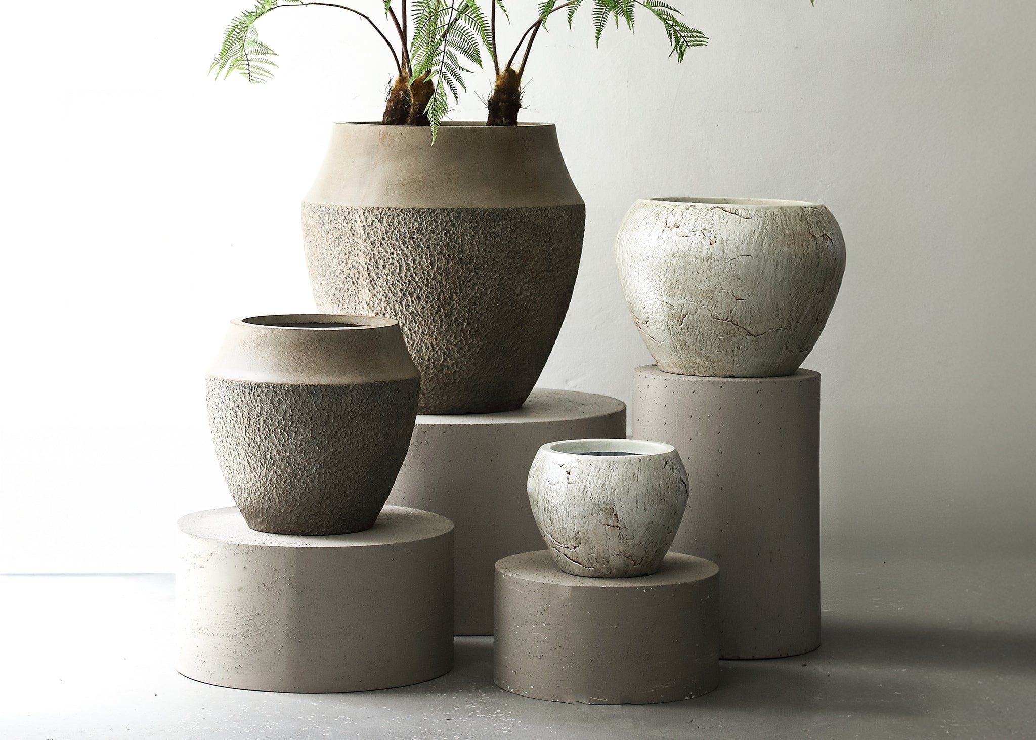 Pearce Taupe Fiber Cement Pot Set Of 2 PTMD