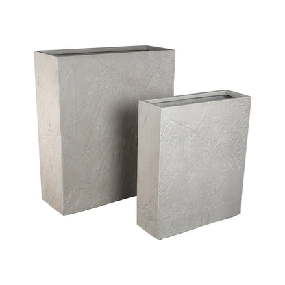 Pot Berwin Beige Fiber Cement Rock Pot Set van 2 Rechthoek PTMD