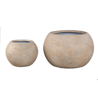 Bloempot Nihara Beige Fiber Cement Bolvormig Set van 2 PTMD
