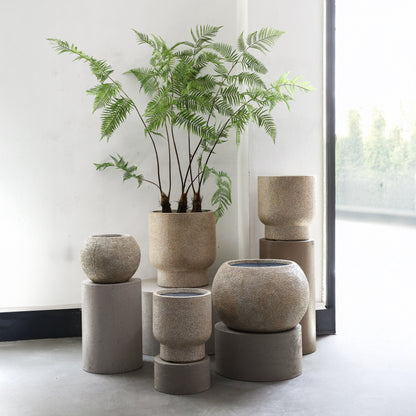 Bloempot Nihara Beige Fiber Cement Bolvormig Set van 2 PTMD