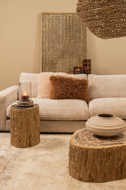 Taly Natural Petrified Wood Round Stool Fiberglass PTMD