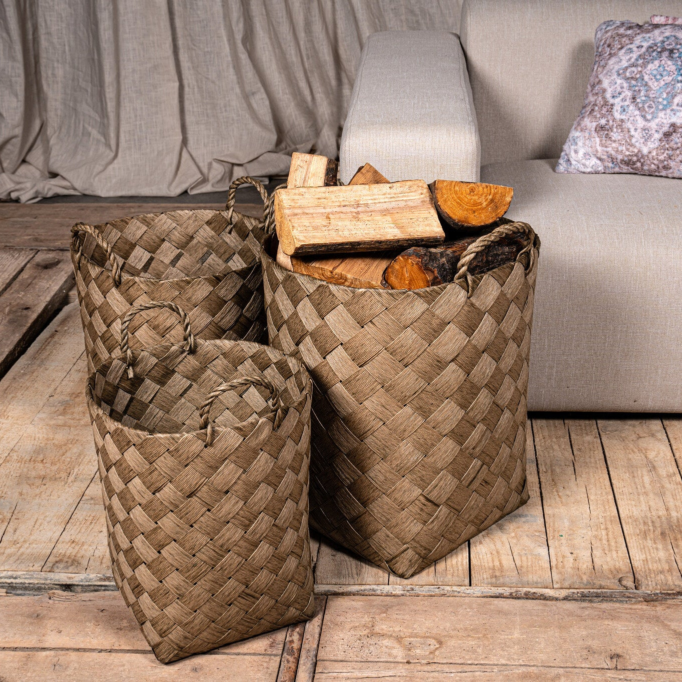 Mand Clarke Groen Rond Woven Papier Set van 3 PTMD