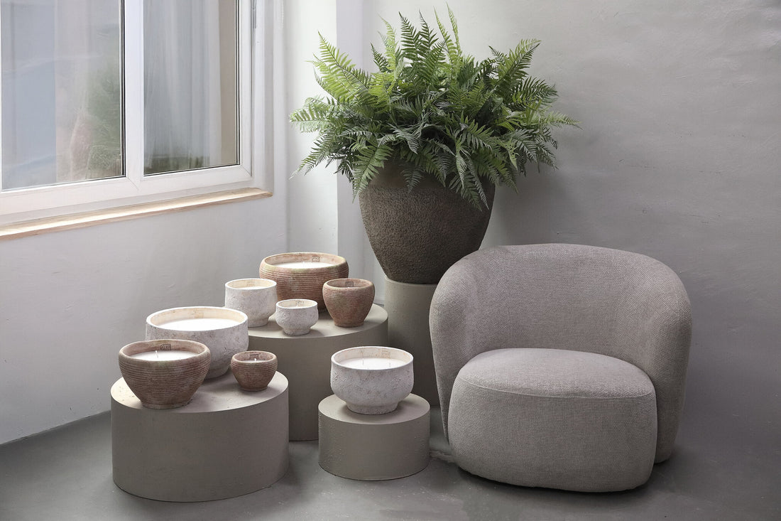 Outdoor Kaars Pedro Bruin Cement Streep Medium PTMD