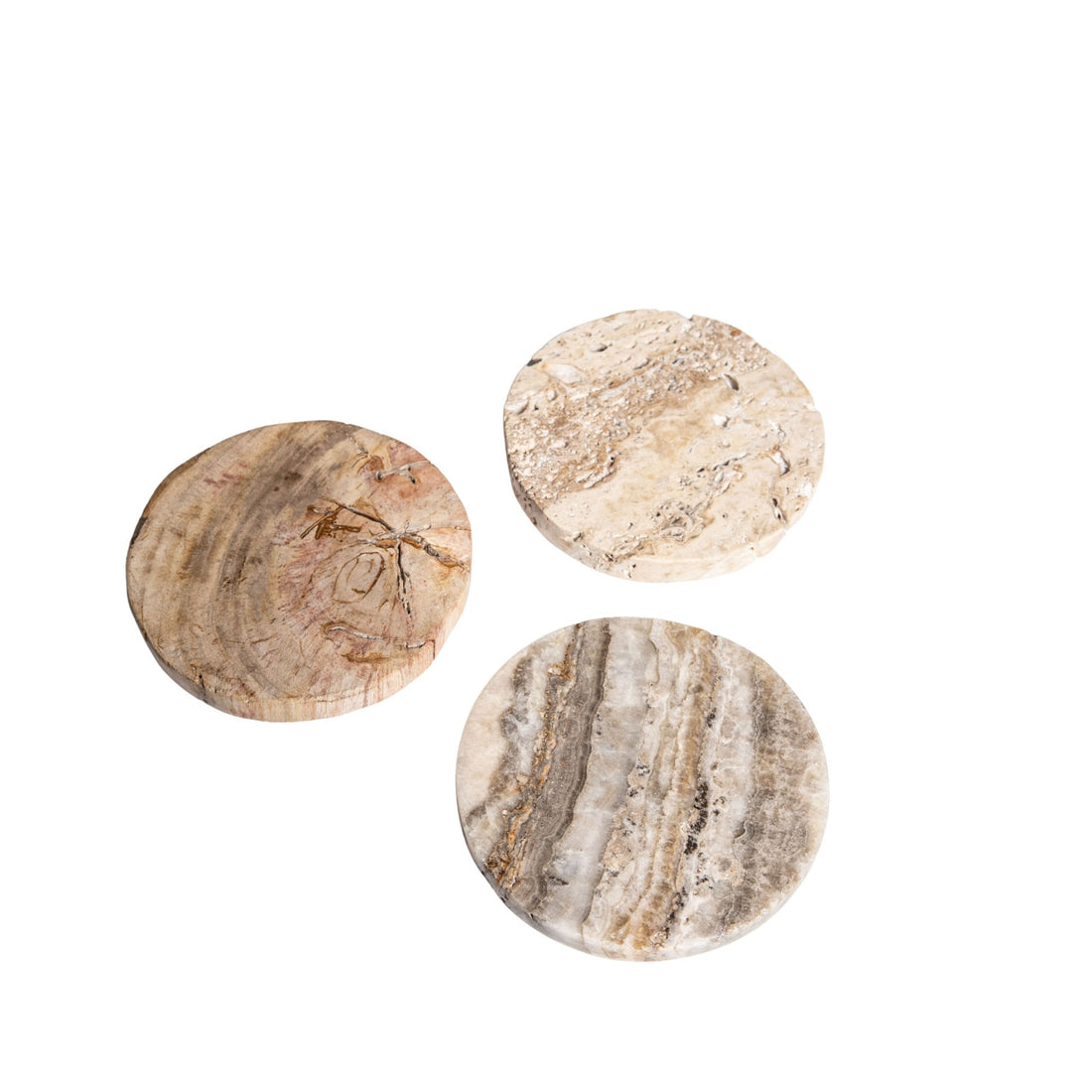 Onderzetters Jaidan Naturel Versteend Hout Set van 3 PTMD