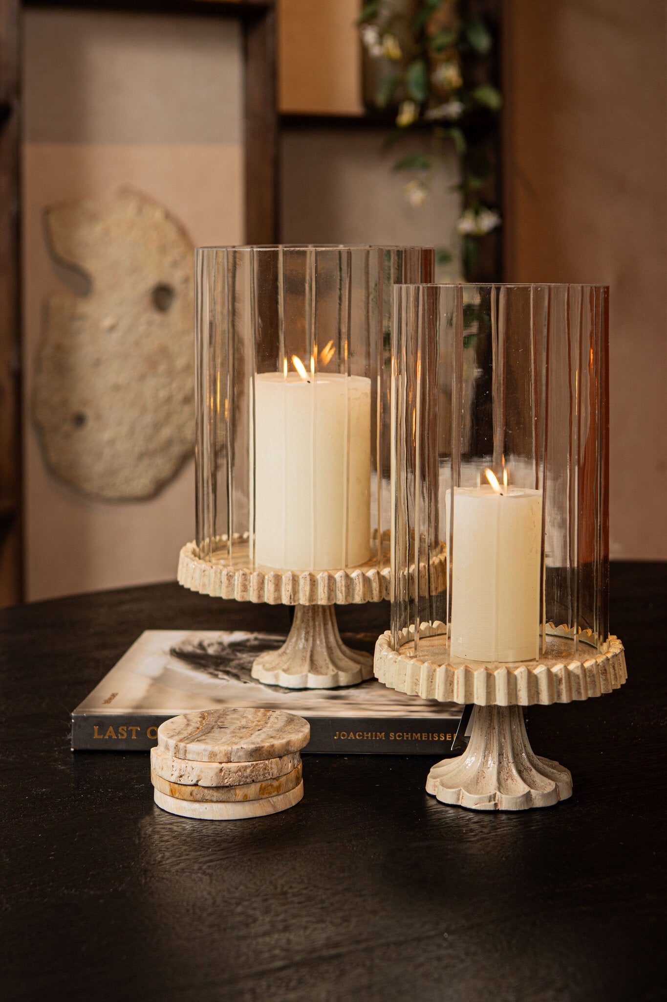 Onderzetters Jaidan Naturel Versteend Hout Set van 3 PTMD