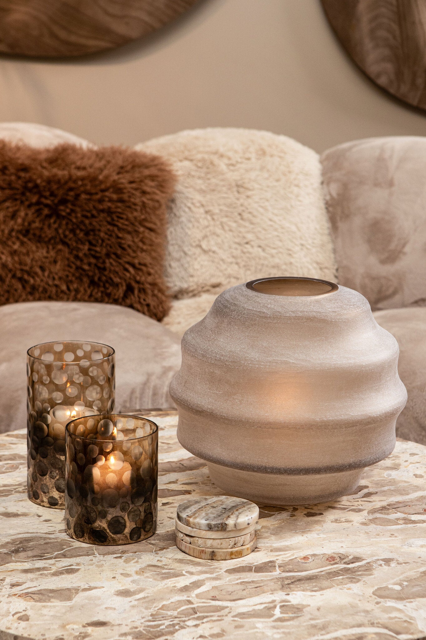 Onderzetters Jaidan Naturel Versteend Hout Set van 3 PTMD