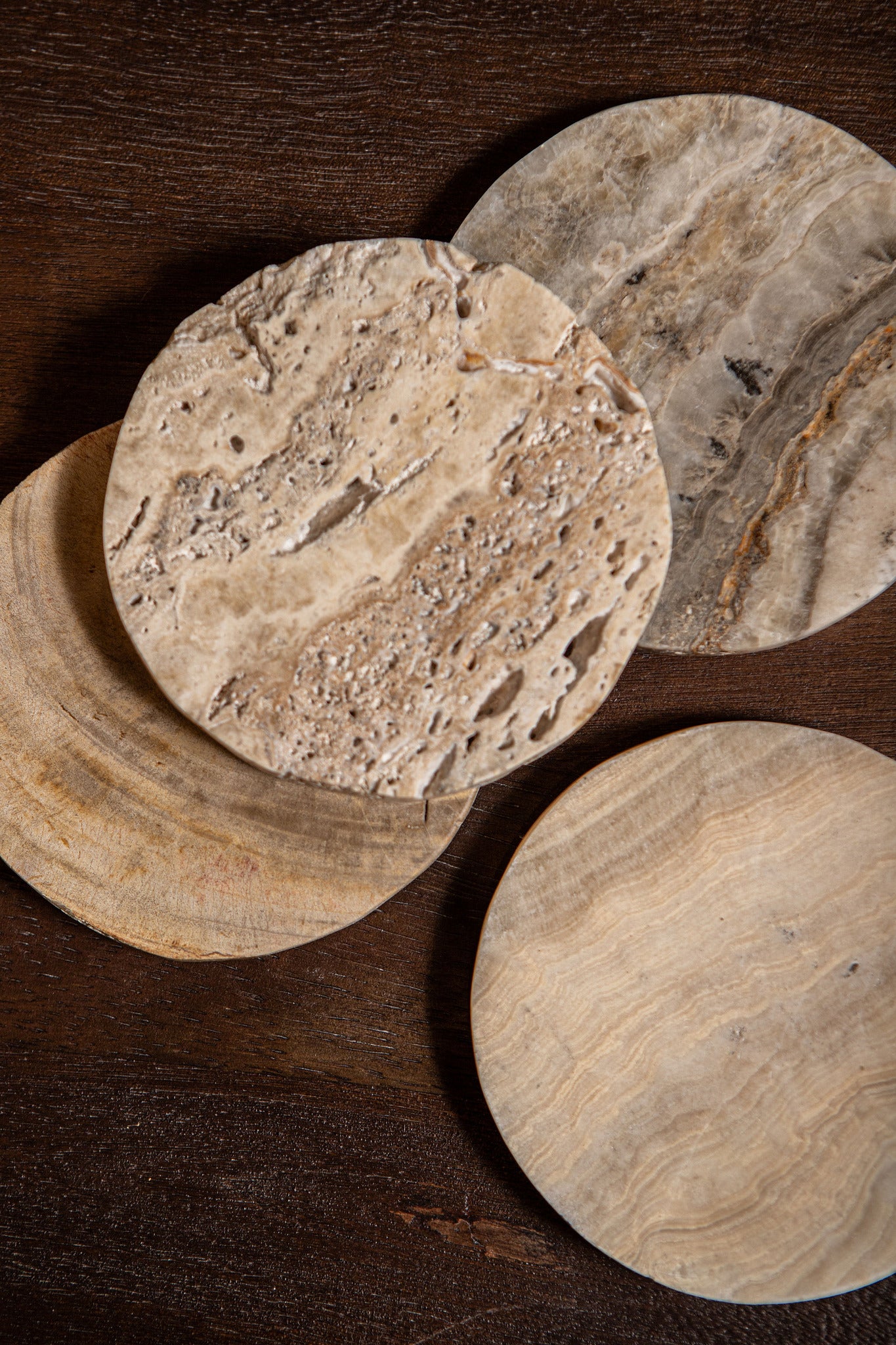 Onderzetters Jaidan Naturel Versteend Hout Set van 3 PTMD