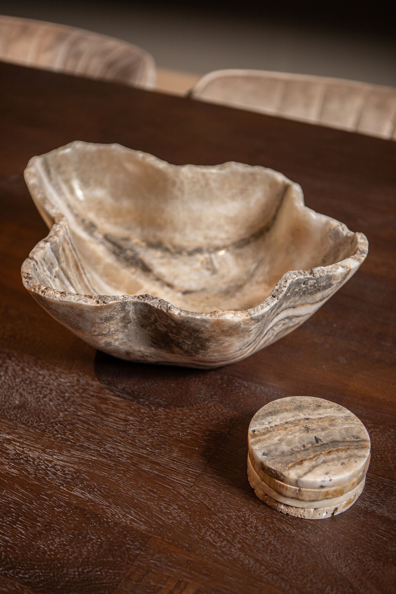 Onderzetters Jaidan Naturel Versteend Hout Set van 3 PTMD