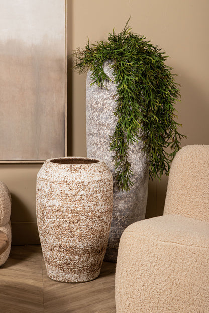 Vikki Beige Ceramic Rough High Pot Round Large PTMD