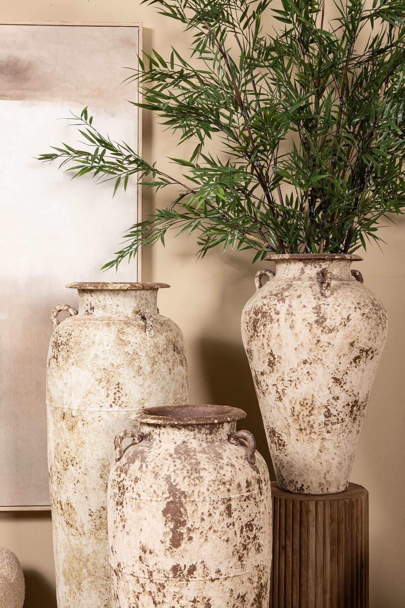 Robena Cream ceramic rough antique jar pot L PTMD
