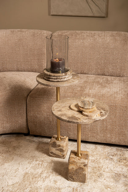 Bijzettafel Ebe Beige Marmer Rond Laag PTMD