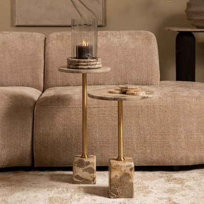 Bijzettafel Ebe Beige Marmer Rond Hoog PTMD