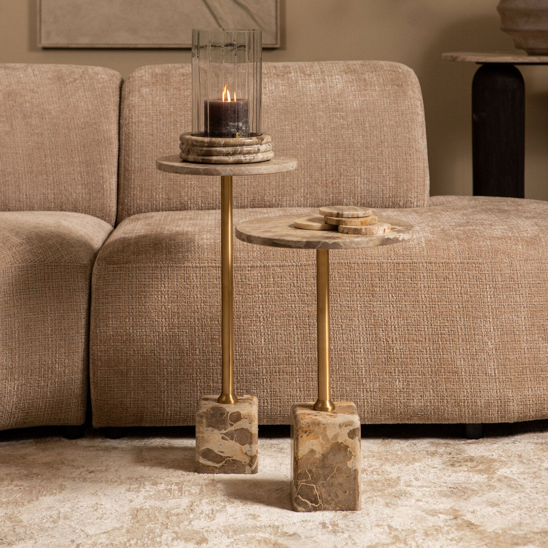 Bijzettafel Ebe Beige Marmer Rond Hoog PTMD