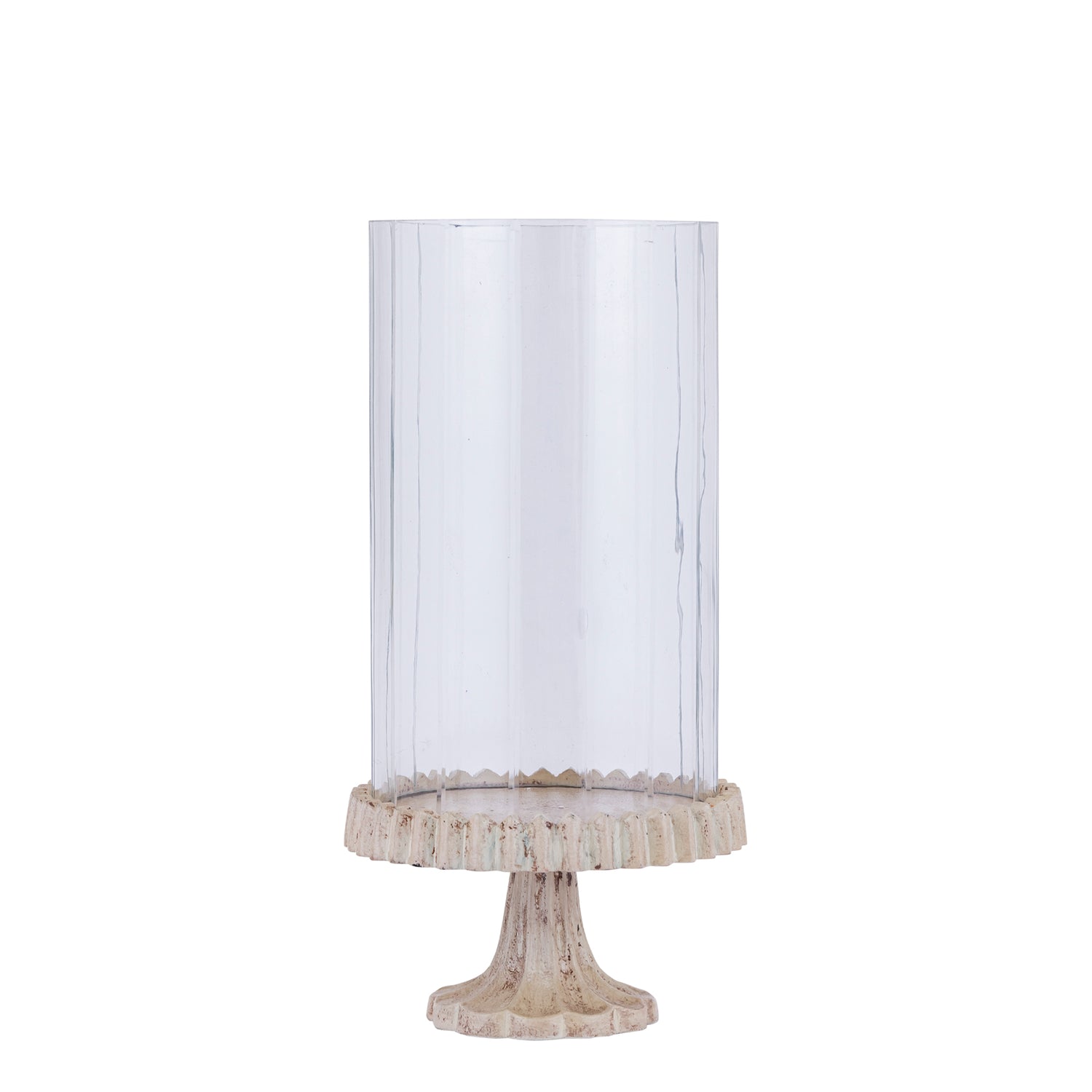 Windlicht Troye Beige Gegoten Aluminium Gesneden Glas Small PTMD