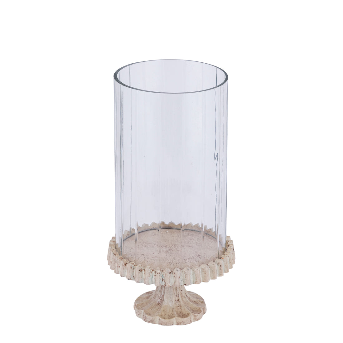 Windlicht Troye Beige Gegoten Aluminium Gesneden Glas Small PTMD
