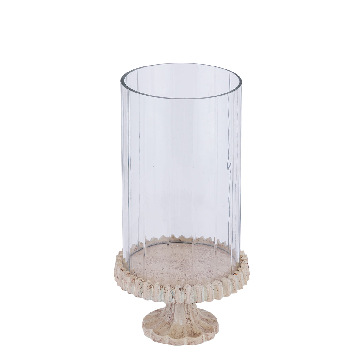 Windlicht Troye Beige Gegoten Aluminium Gesneden Glas Small PTMD