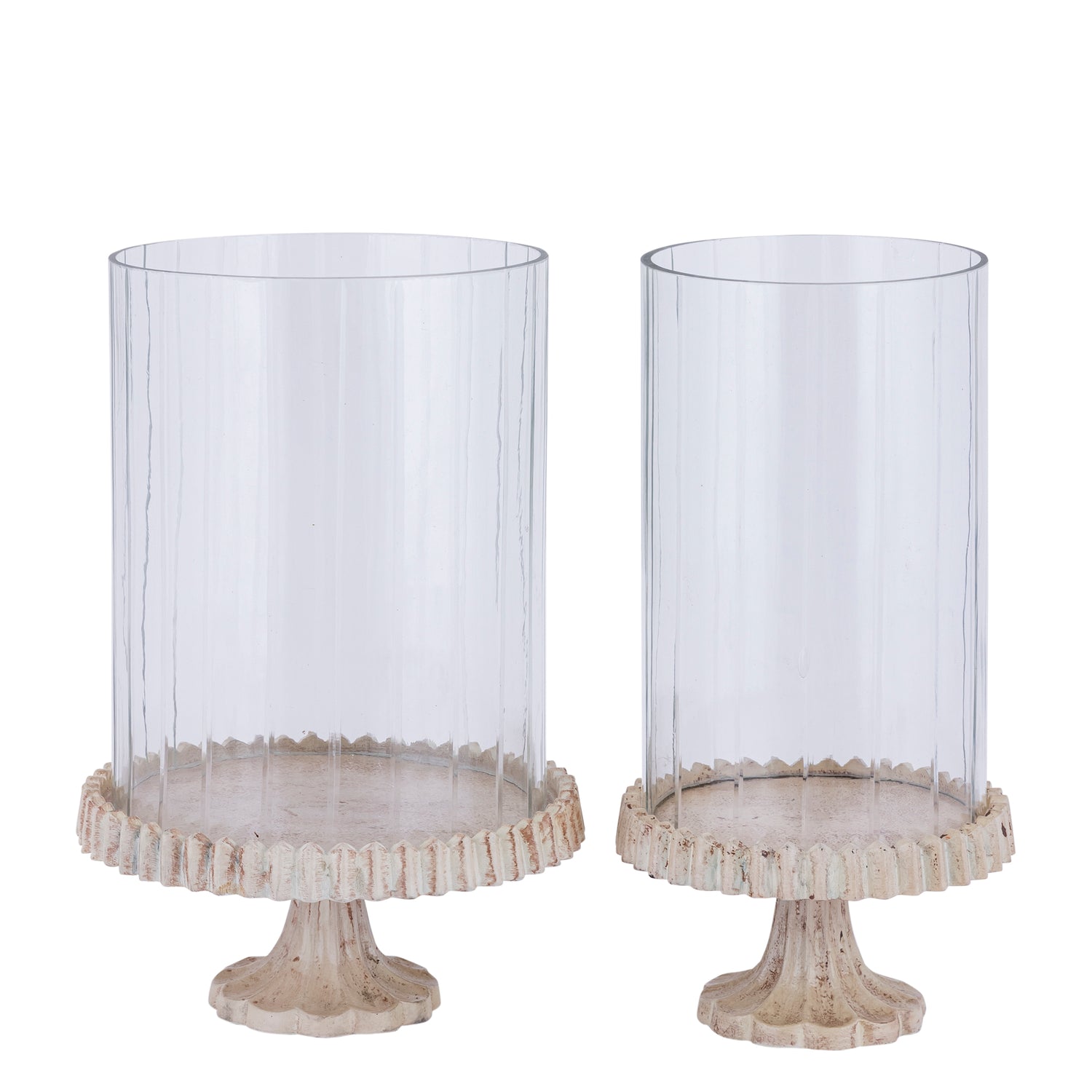 Windlicht Troye Beige Gegoten Aluminium Gesneden Glas Small PTMD