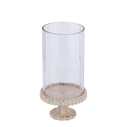 Windlicht Troye Beige Gegoten Aluminium Gesneden Glas Small PTMD