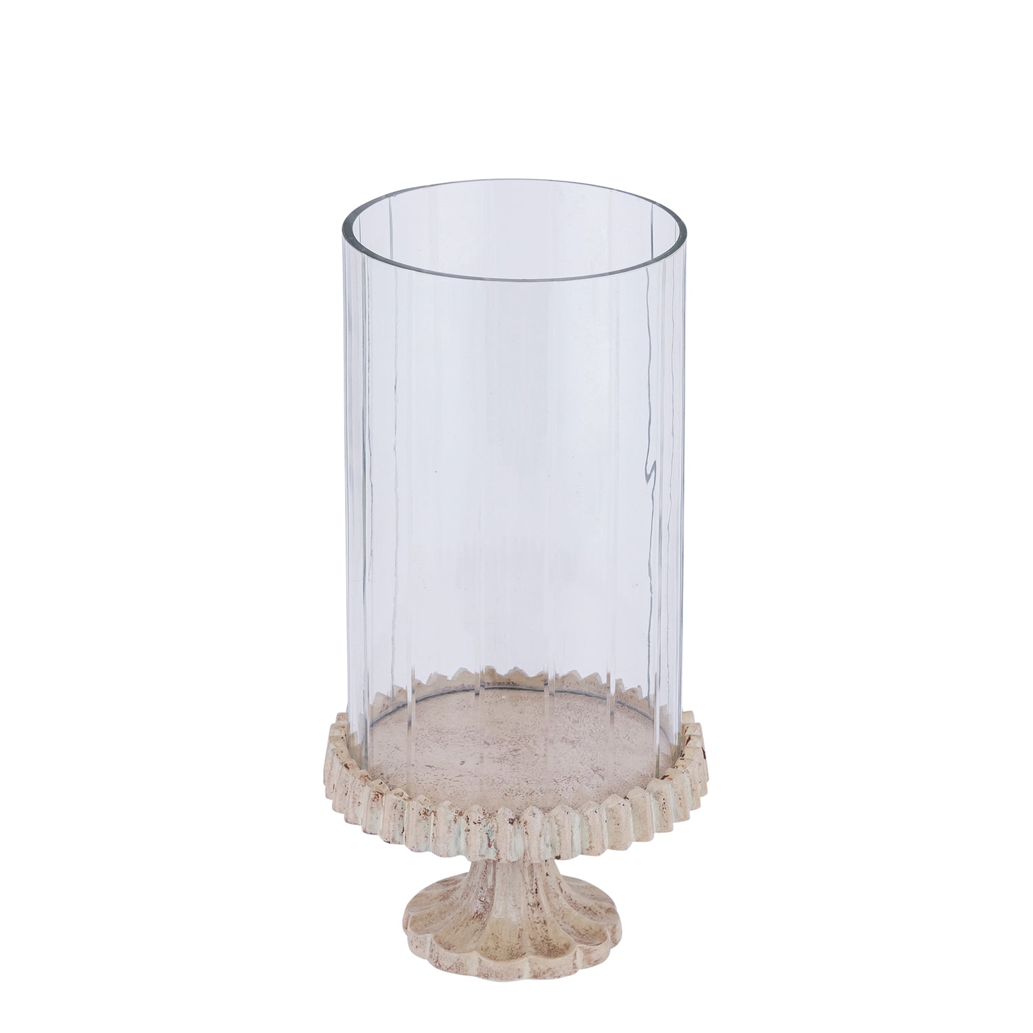 Windlicht Troye Beige Gegoten Aluminium Gesneden Glas Small PTMD