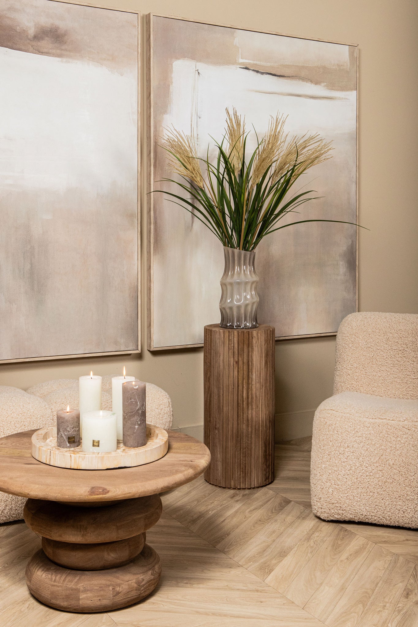 Abstract Wandpaneel Olger Beige Canvas Ingelijst PTMD