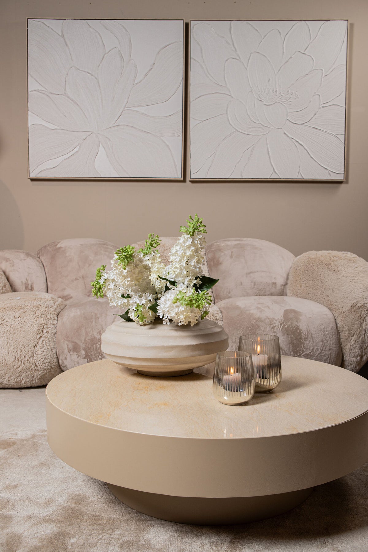 Wandpaneel Florise Crème ingelijst Canvas Bloem A PTMD