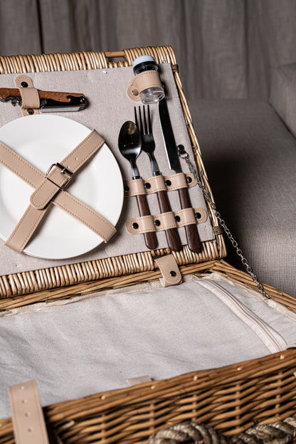 PTMD Picknickmand 2-Persoons Naturel Riet Compleet Koeltas PTMD