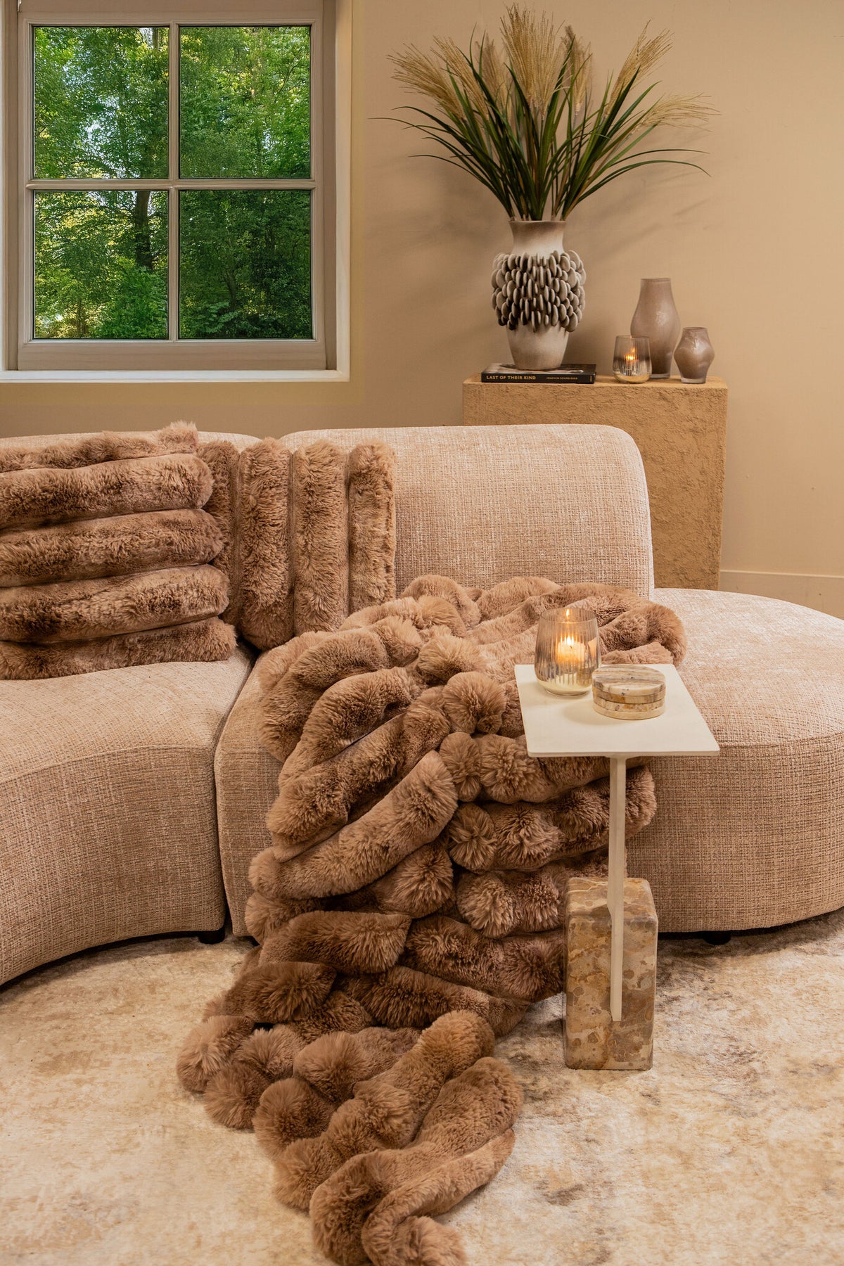 Kussen Divvo Bruin Fake Fur Thick Rib Vierkant PTMD