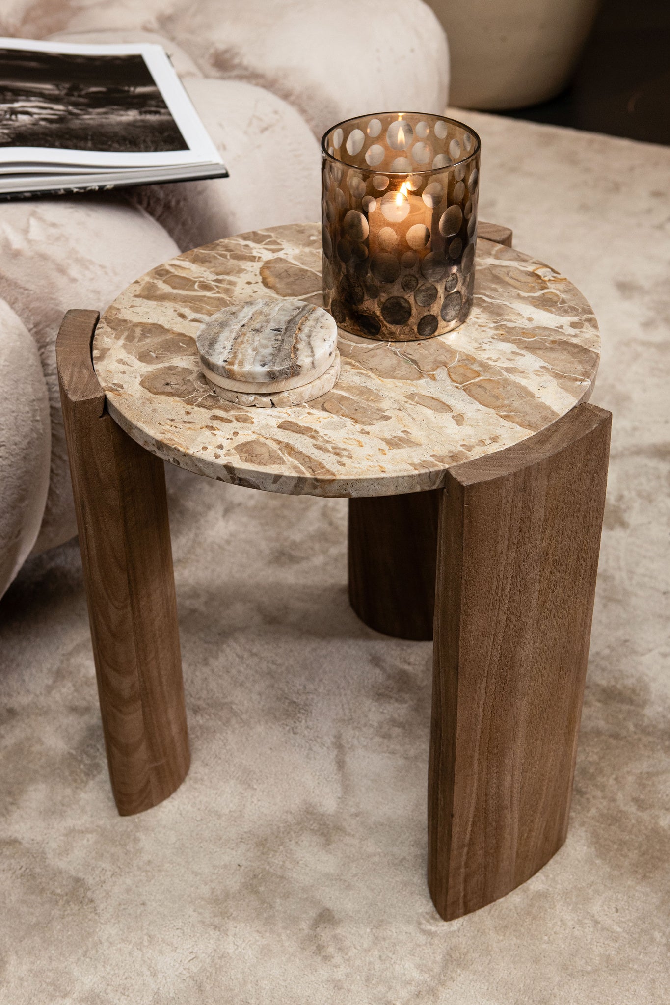 Bijzettafel Javina Naturel Marmer Ø52cm PTMD