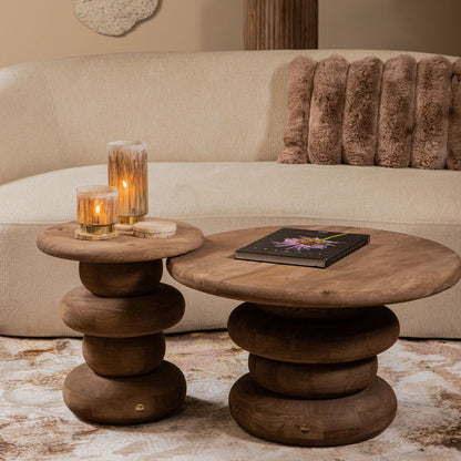 Ronde Sidetable Keven Geribbeld Mangohout Naturel PTMD