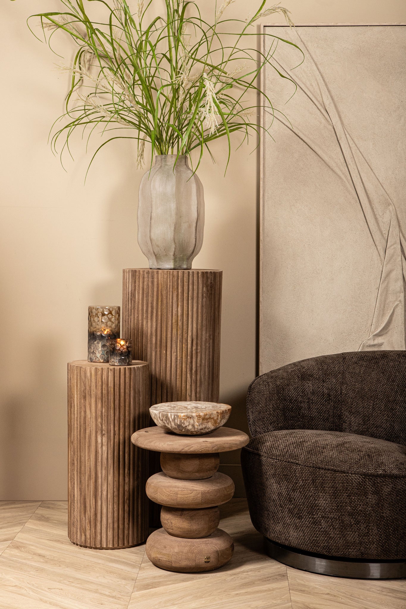 Ronde Sidetable Keven Geribbeld Mangohout Naturel PTMD