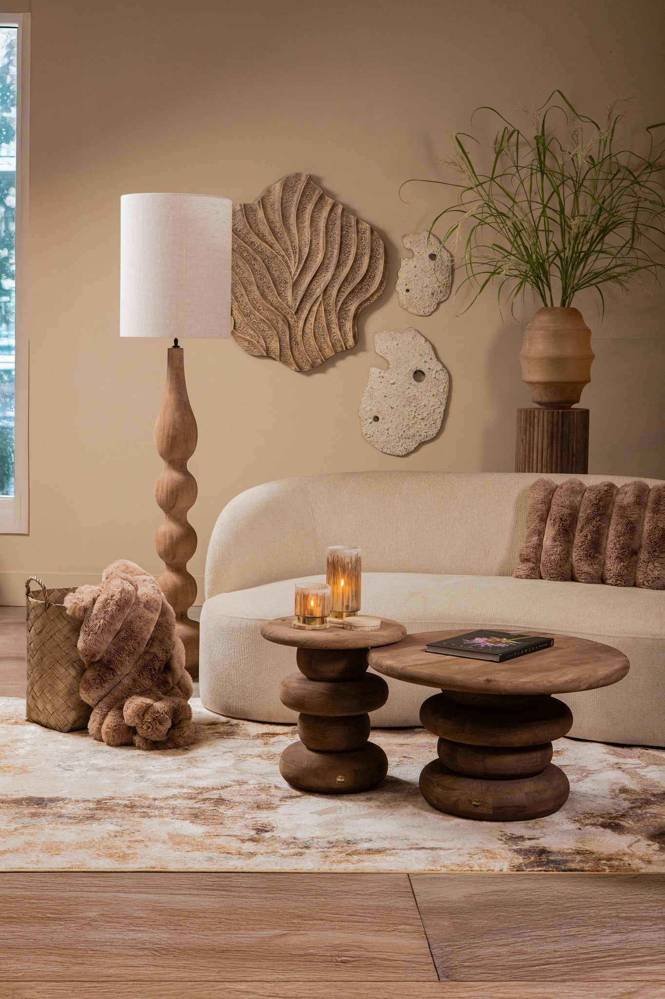 Salontafel Keven Naturel Mango Hout Ribbed Rond PTMD