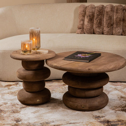 Salontafel Keven Naturel Mango Hout Ribbed Rond PTMD