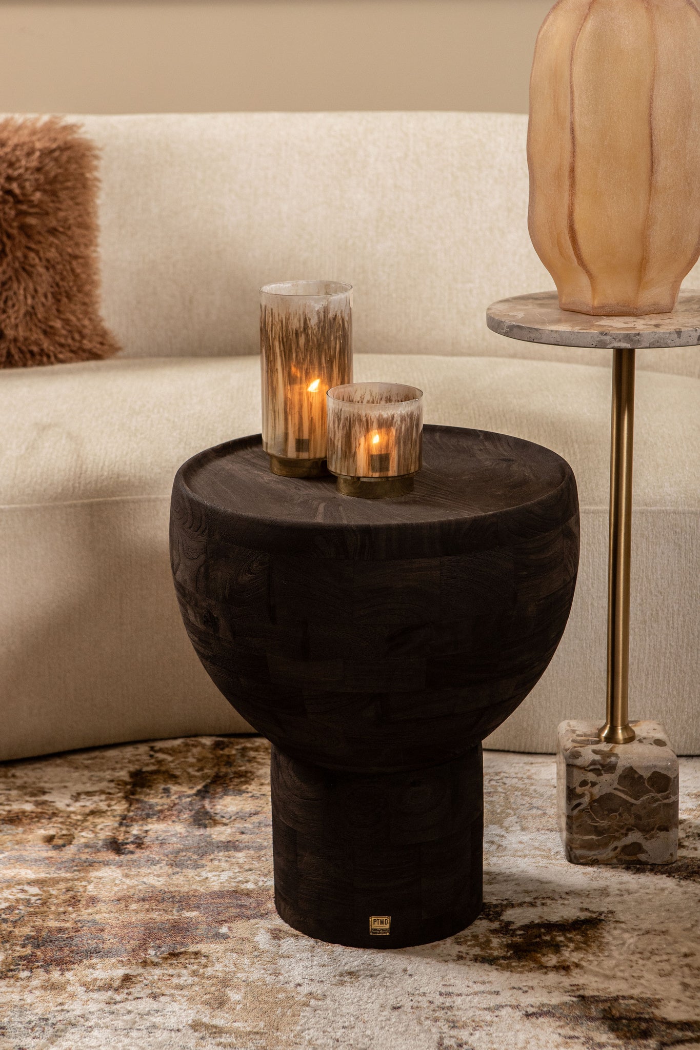 Bijzettafel Erno Bruin Mango Hout Op Voet Rond PTMD