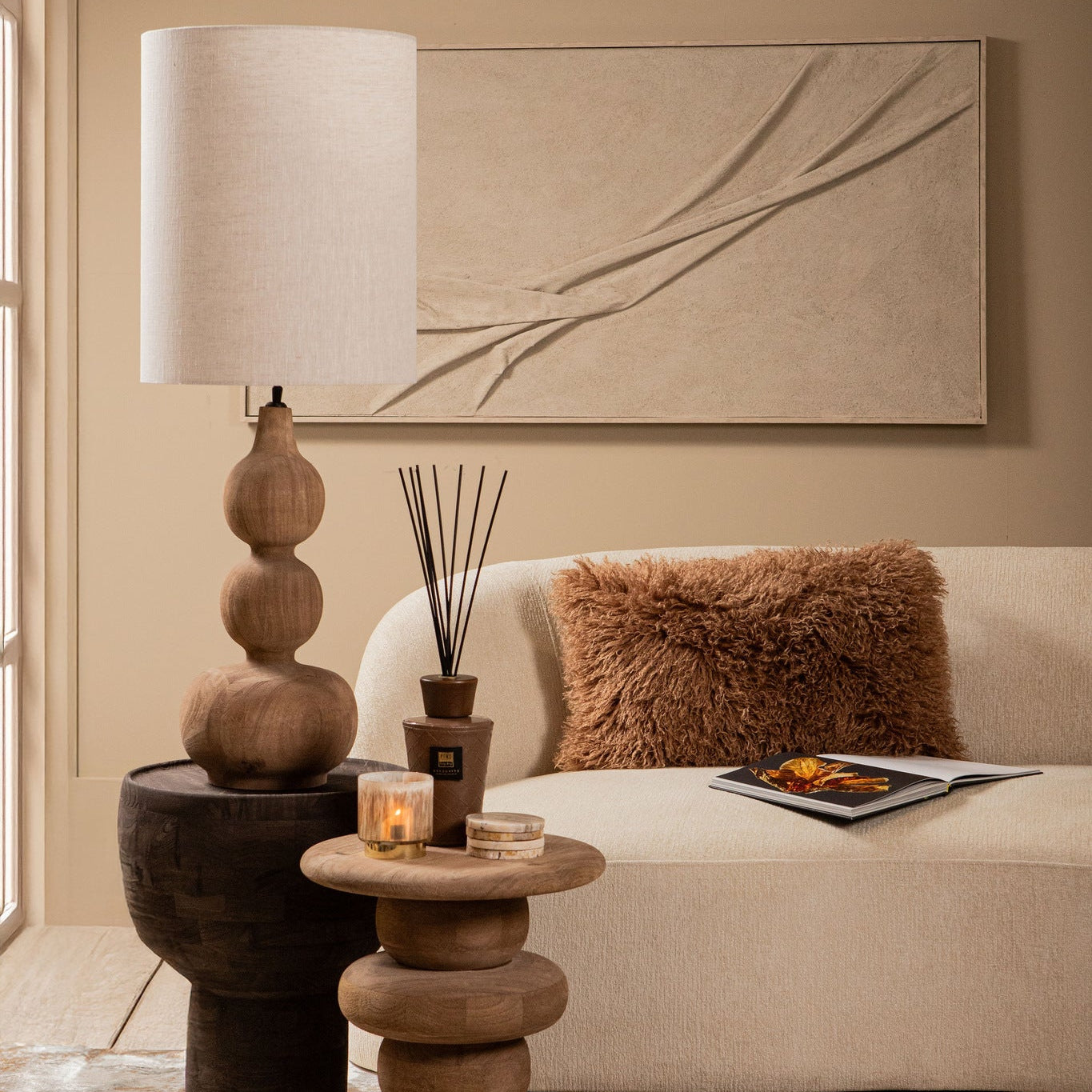 Tafellamp Altus Naturel Mango Hout Smooth Rond PTMD