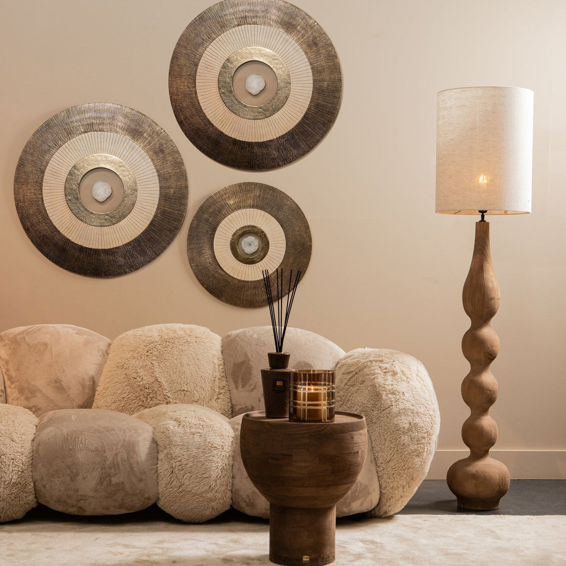 Vloerlamp Altus Naturel Mango Hout Smooth Rond PTMD