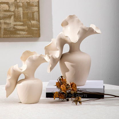 Vaas Shelle Creme Keramiek Organische Vorm Laag PTMD