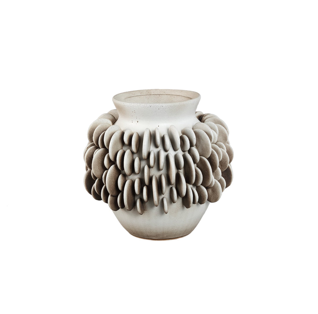 Wina Beige Ceramic Vase With Round Scales Low Small PTMD