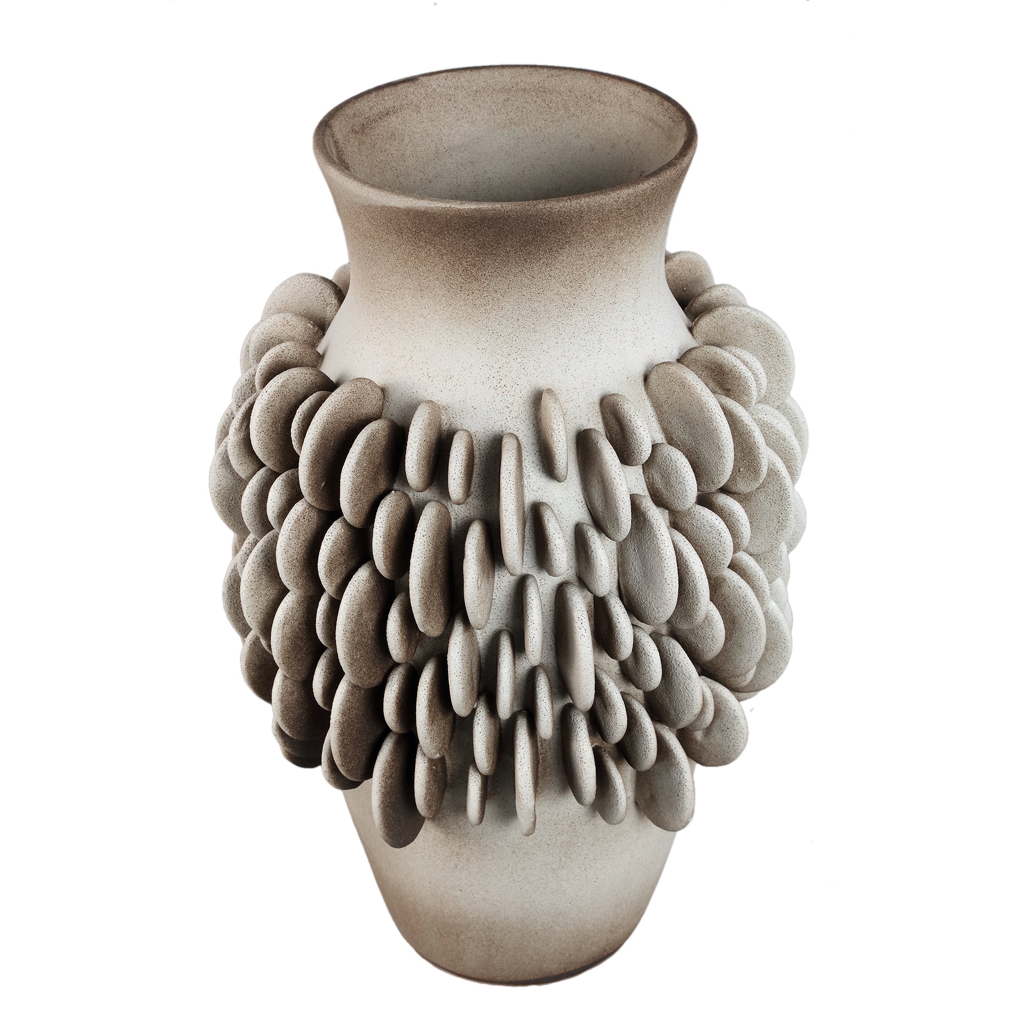 Wina Beige Ceramic Vase With Round Scales High Small PTMD