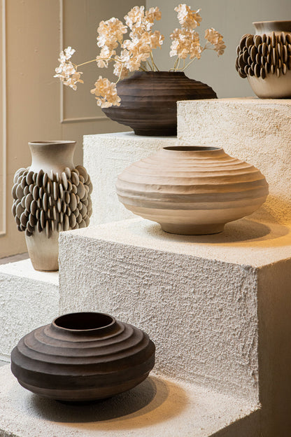 Wina Beige Ceramic Vase With Round Scales High L PTMD