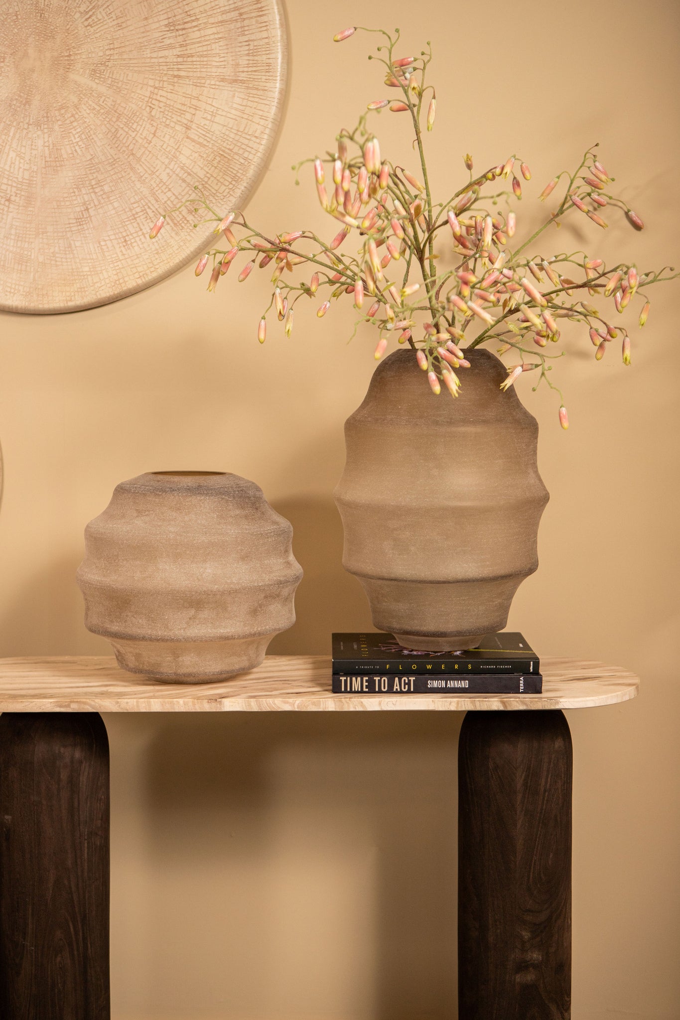 Elladie Beige Round Glass Layered Vase High PTMD