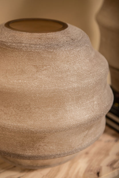 Elladie Beige Round Glass Layered Vase Low PTMD