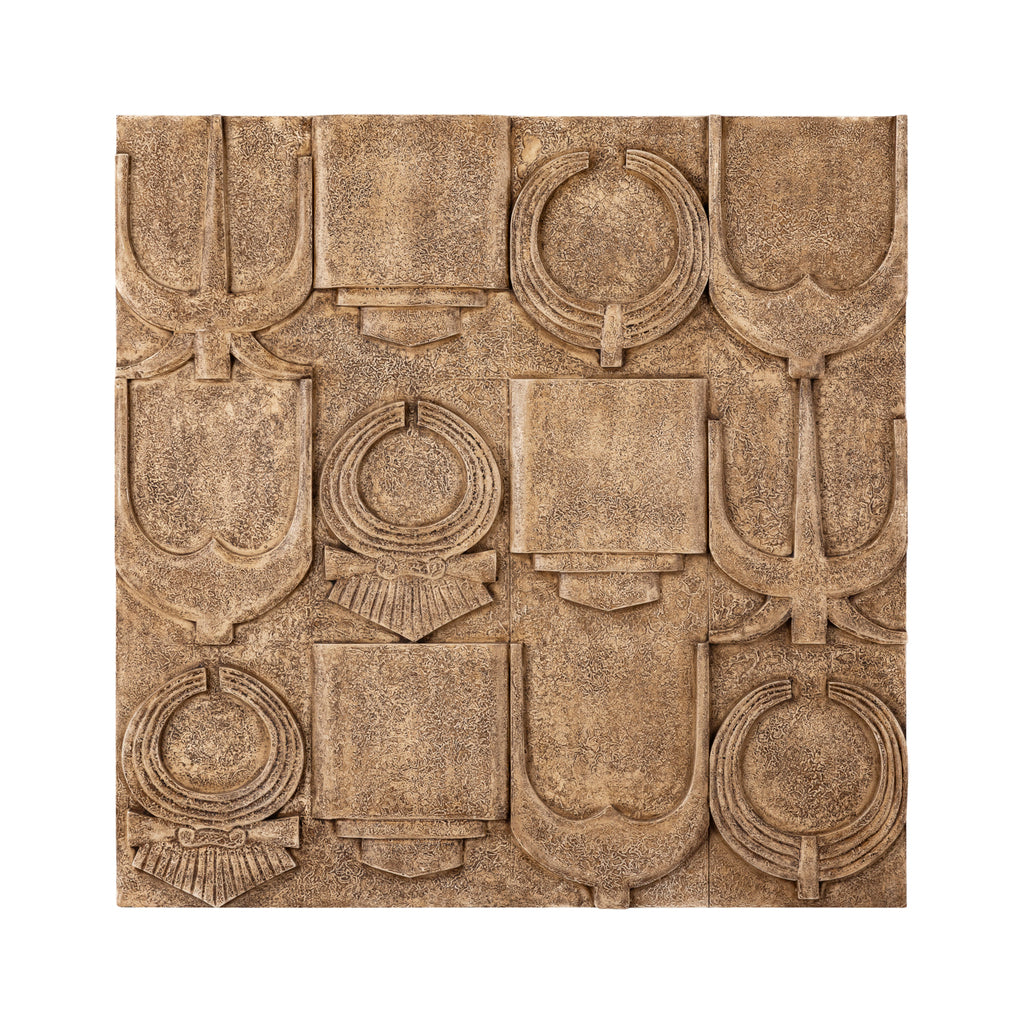 Saku Beige MDF Aancient Symbols Antique Wall Panel PTMD