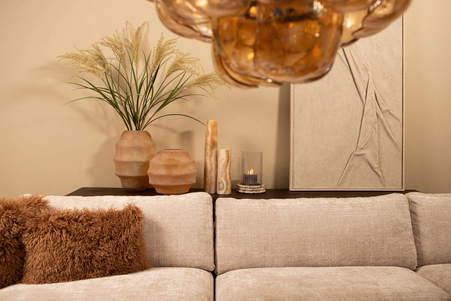 Elladie Amber Round Glass Layered Vase Low PTMD