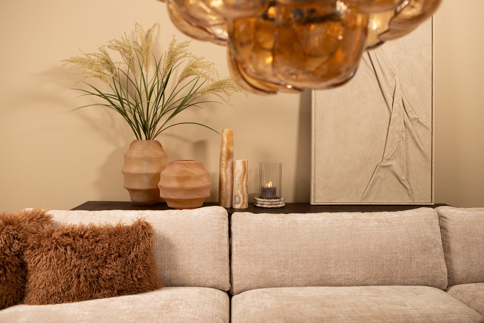 Elladie Amber Round Glass Layered Vase Low PTMD