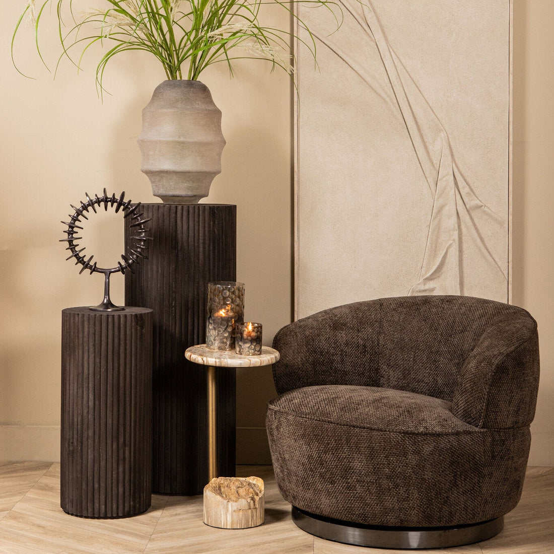 Jerra braunes geripptes Mangoholz-Podest-Set, 2-teilig PTMD