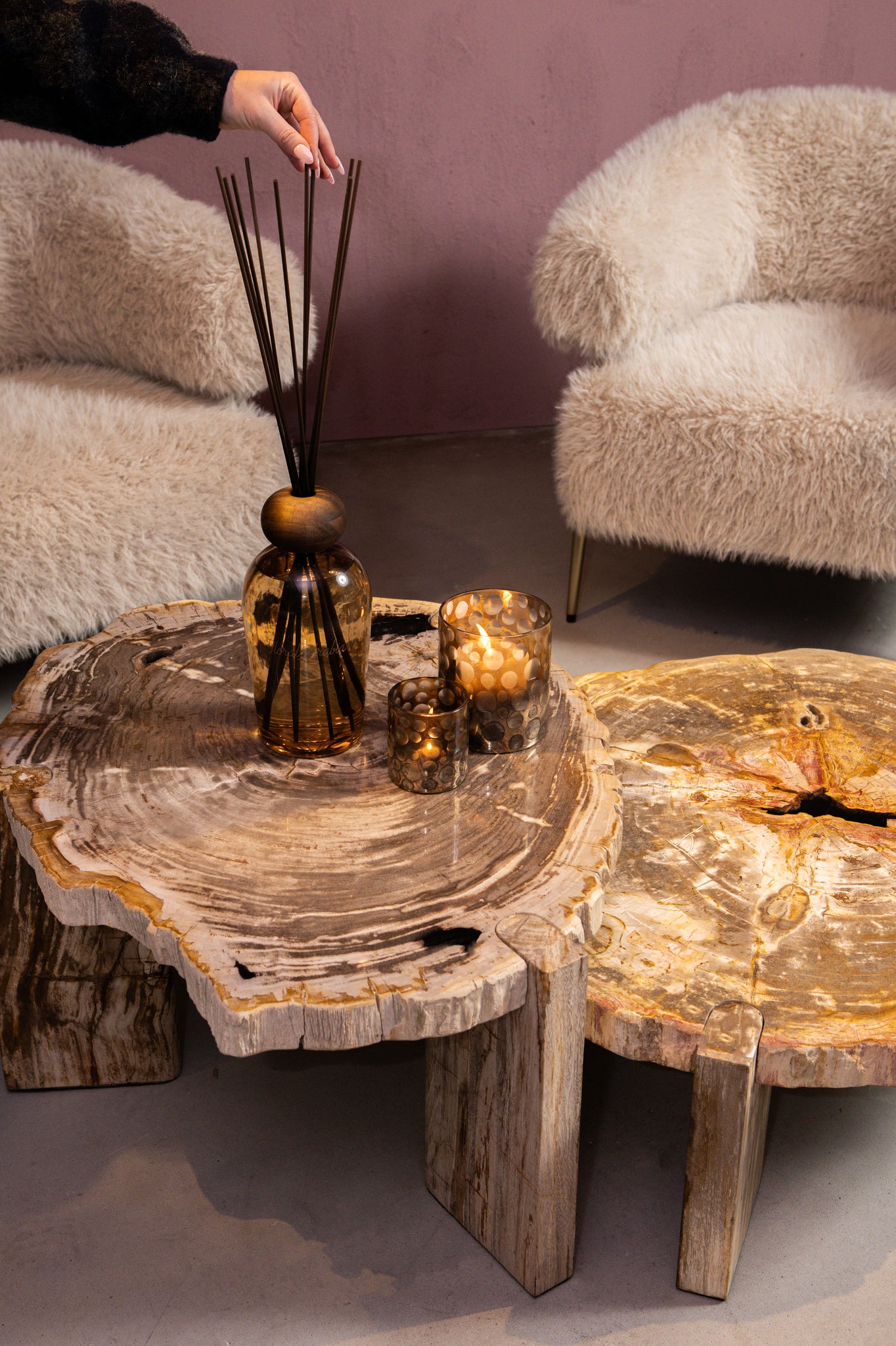 Salontafel Kayo Naturel Versteend Hout 3 Poten Laag PTMD