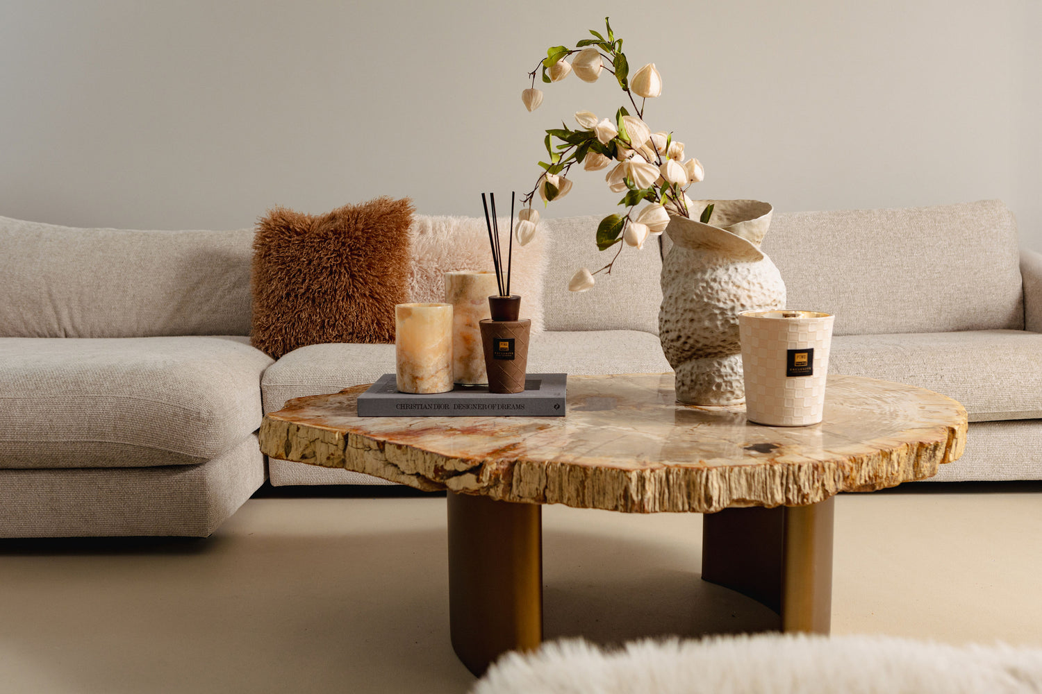 Salontafel Yoel Naturel Versteend hout Bras Base PTMD