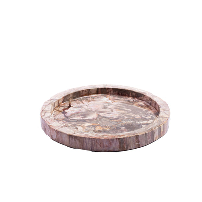 Dice Natural Petrified Wood Round Border Plate PTMD