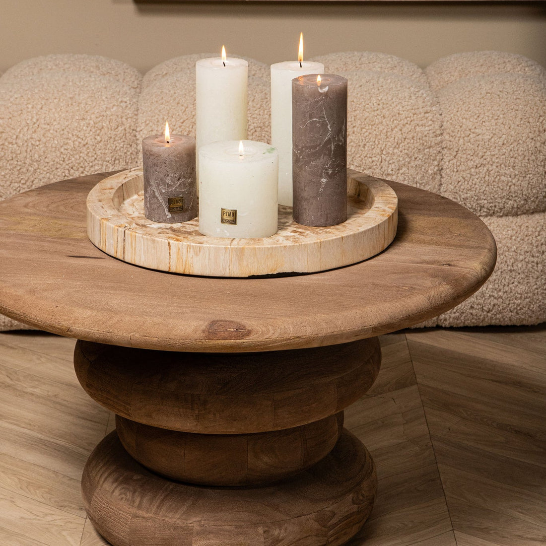 Dice Natural Petrified Wood Round Border Plate PTMD