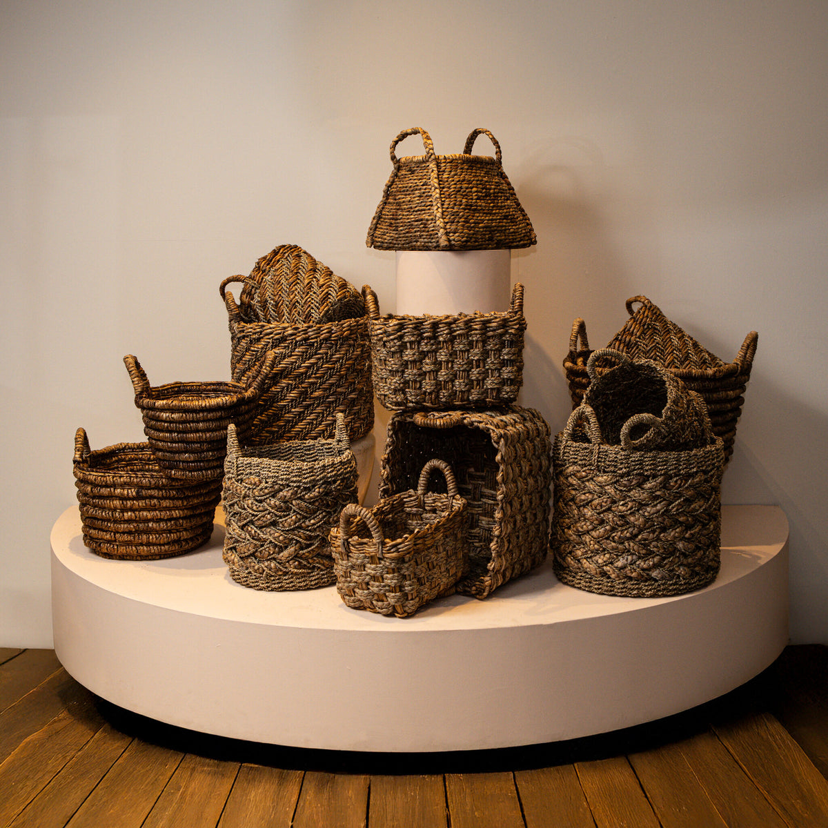 Almir Natural Seagrass Basket Set Of 3 Round PTMD